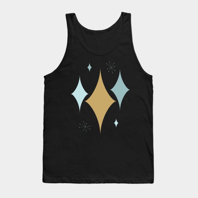 Starburst Mid Century Modern Aqua and Gold Tank Top by tramasdesign